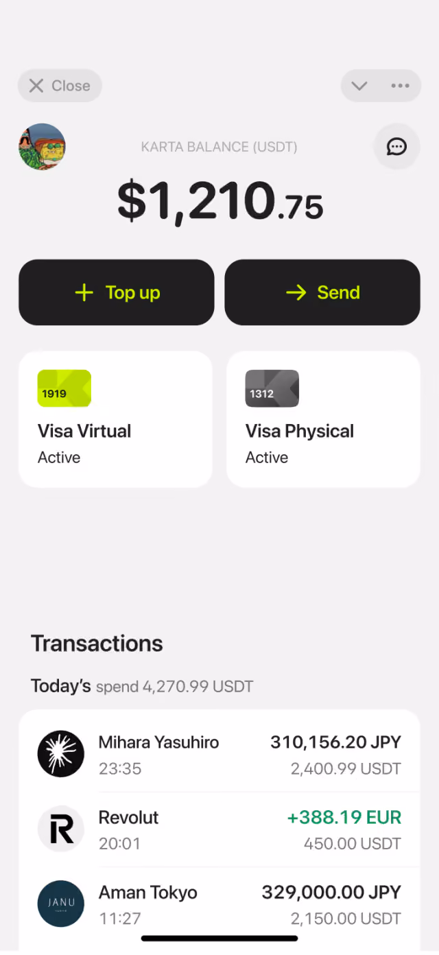 Karta app dashboard