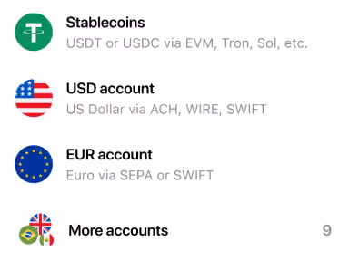Supported receiving accounts